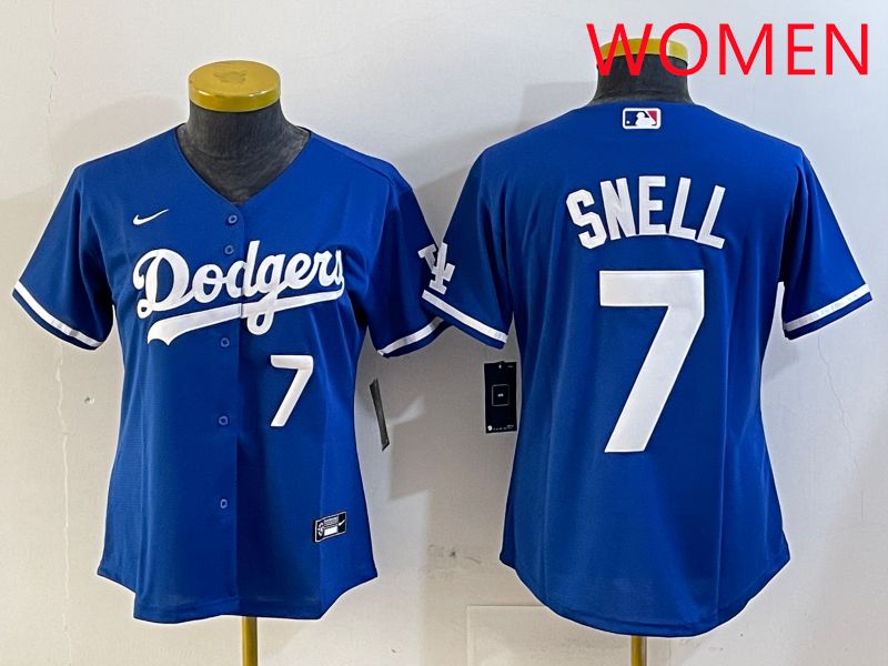 Women Los Angeles Dodgers 7 Snell Blue Game 2025 Nike MLB Jersey style 6